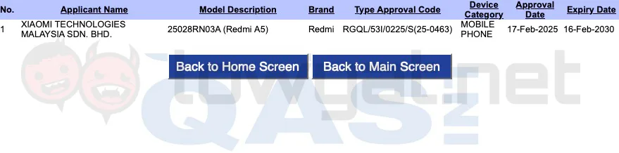 Redmi A5 SIRIM