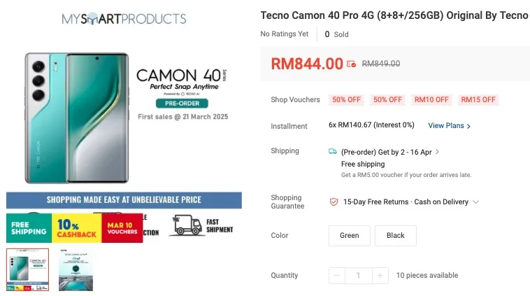 Tecno Camon 40 Pro 4G price malaysia