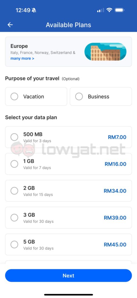 tng ewallet travel esim service