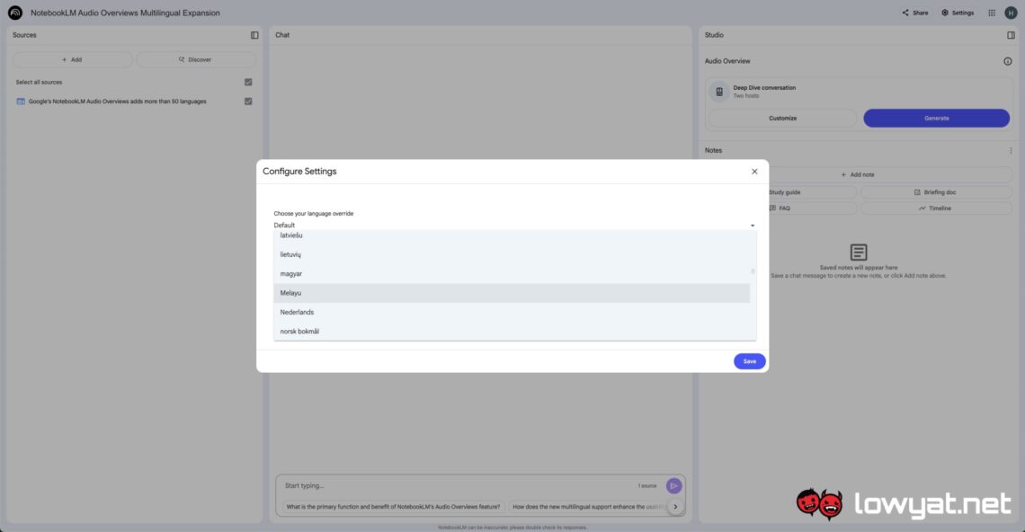 Google NotebookLM Audio Overviews supports bahasa malaysia