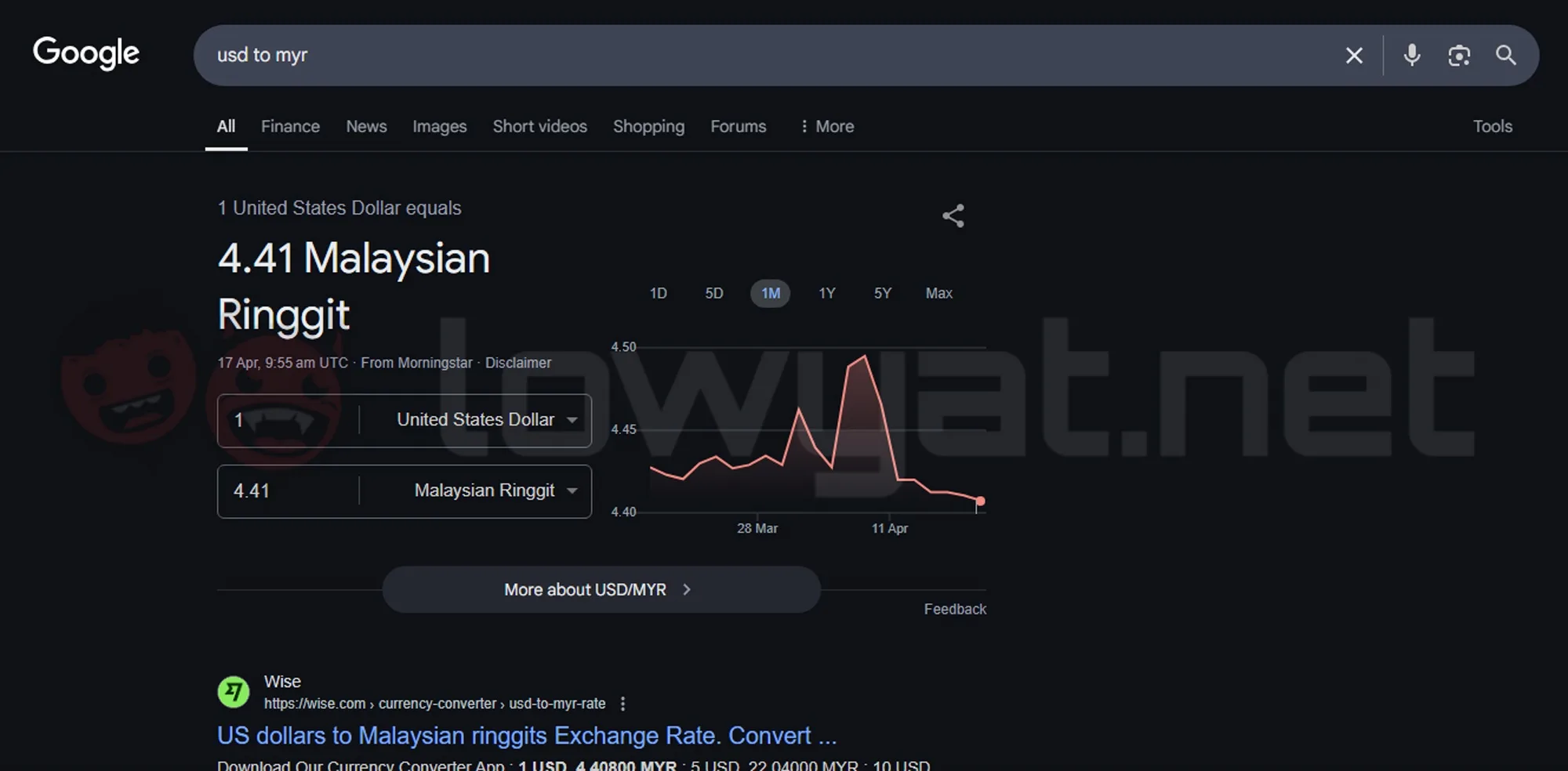 Google RM currency converter widget returns to Search