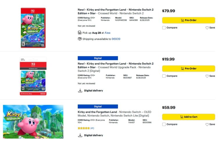 Kirby and the Forgotten land editions
