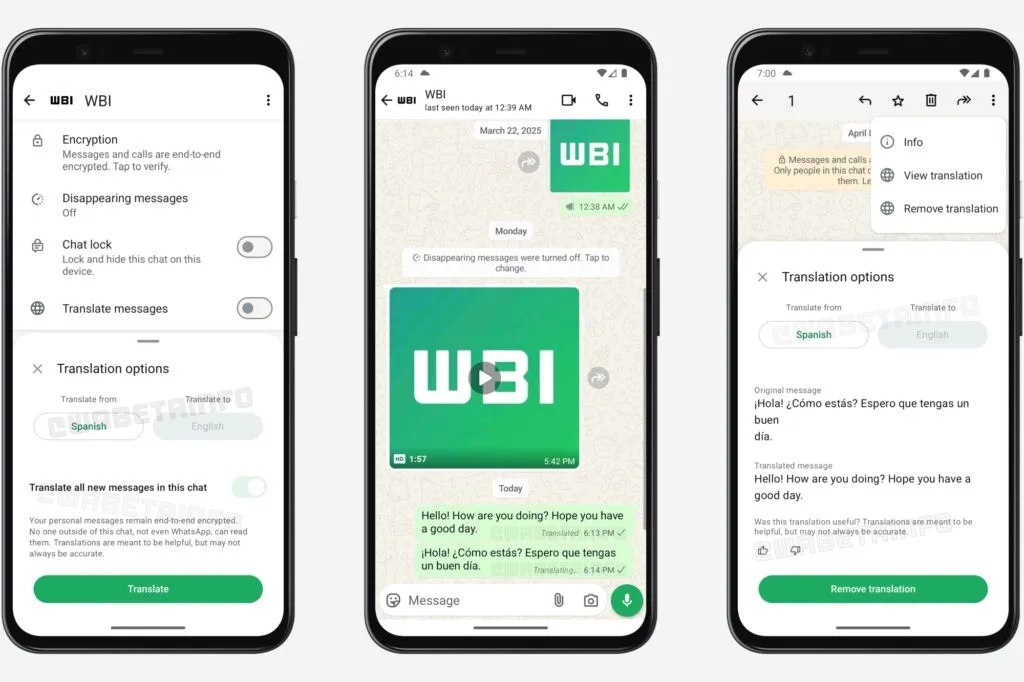 WhatsApp in-app translation