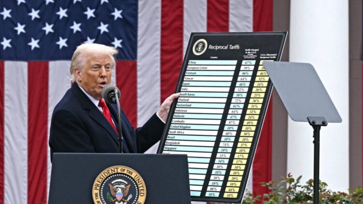 Donald Trump announcing the tariffs