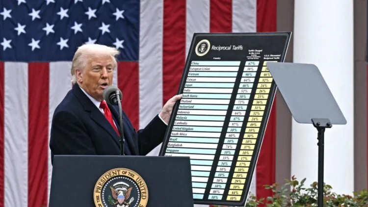 Donald Trump announcing the tariffs