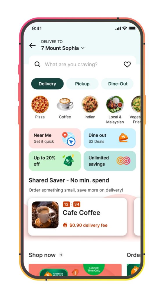 grab new food delivery features shared saver