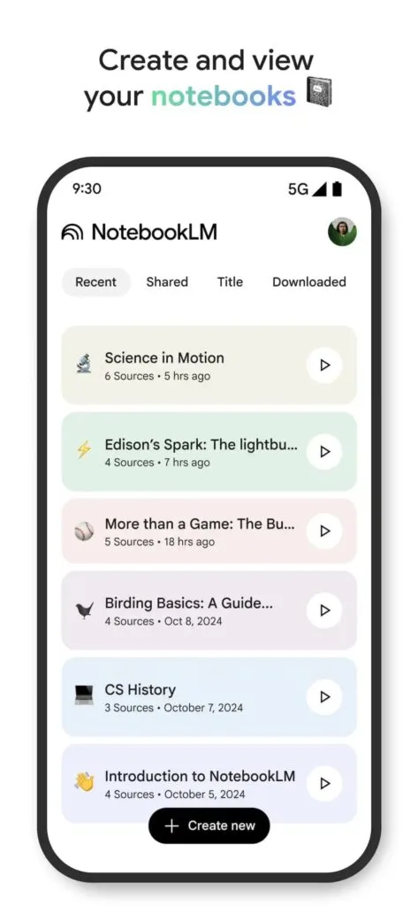 Google NotebookLM mobile app