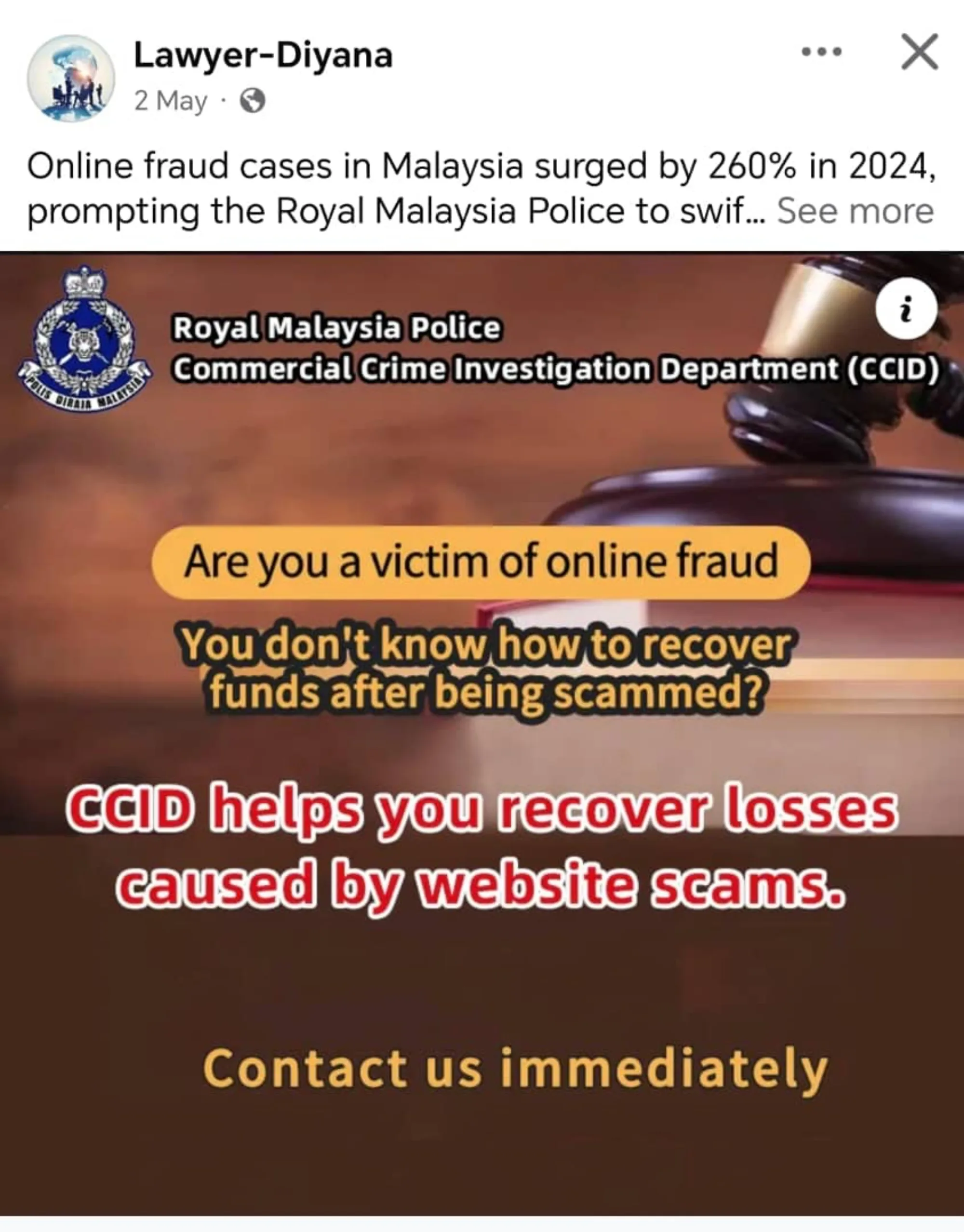 PDRM warns public of fraudulent Facebook ad