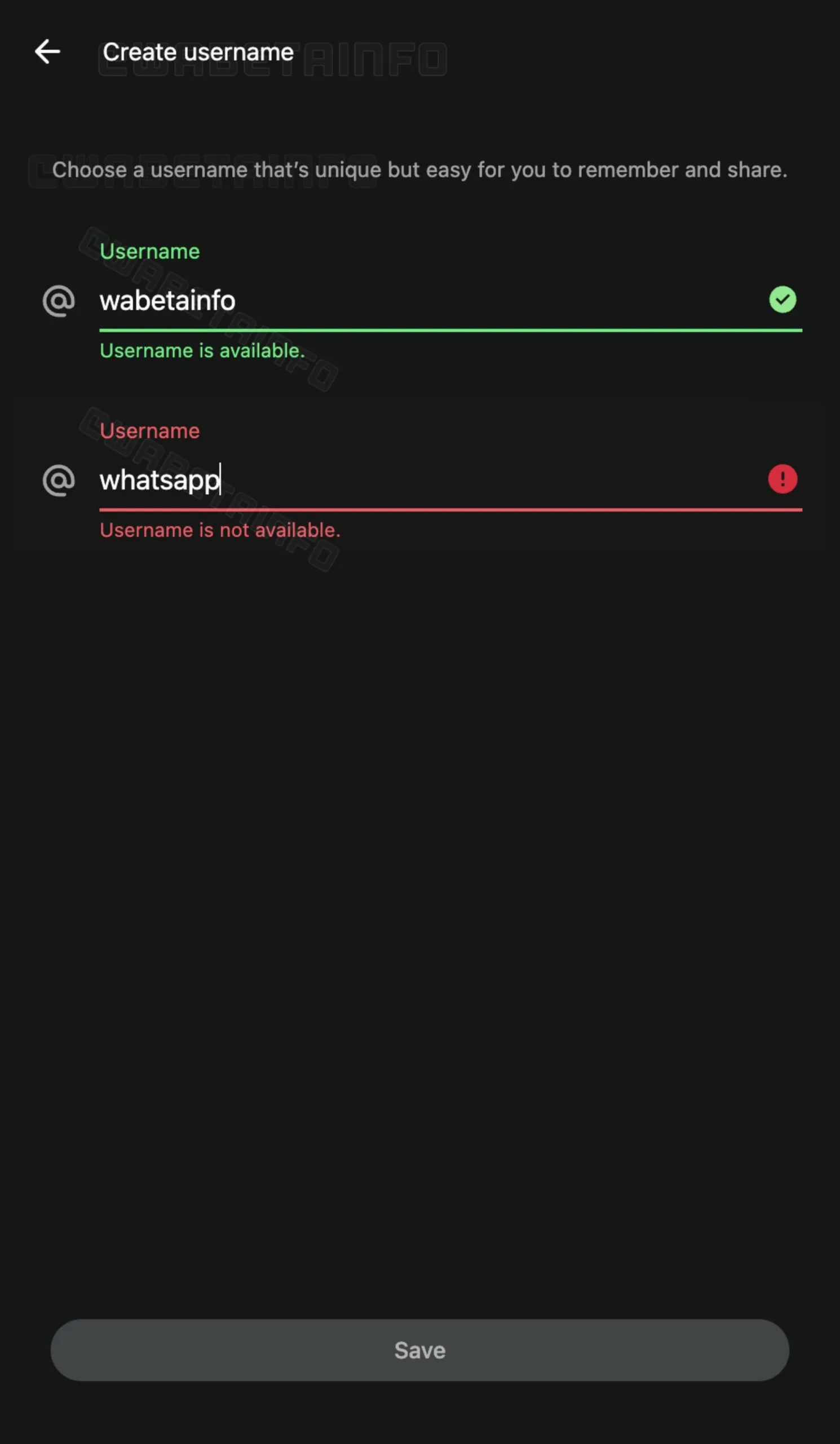 WhatsApp username availability verification