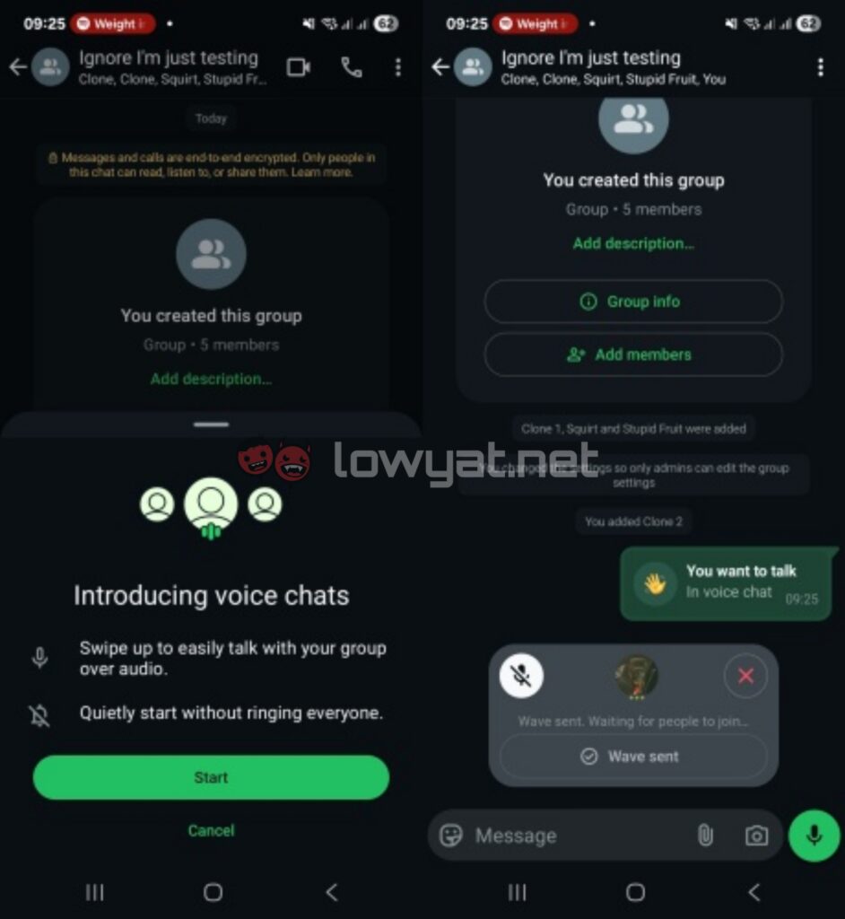 WhatsApp voice chats all groups