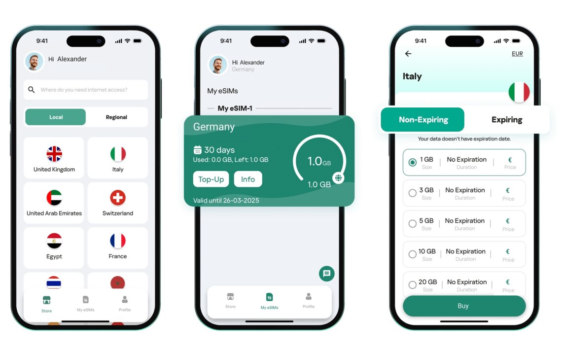 Kaspersky eSIM Store screens