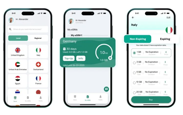 Kaspersky eSIM Store screens
