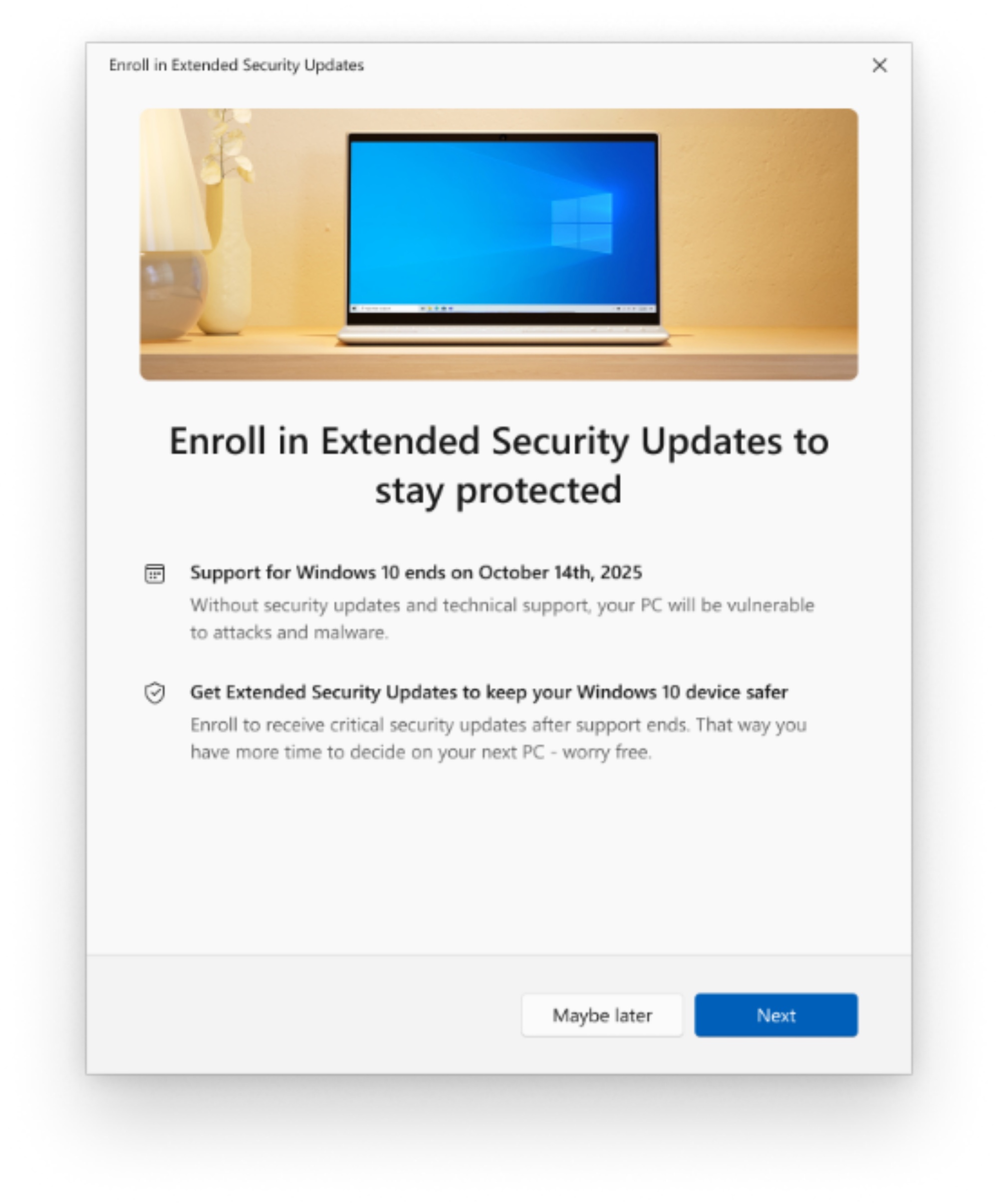Microsoft Windows 10 extended security updates ESU options