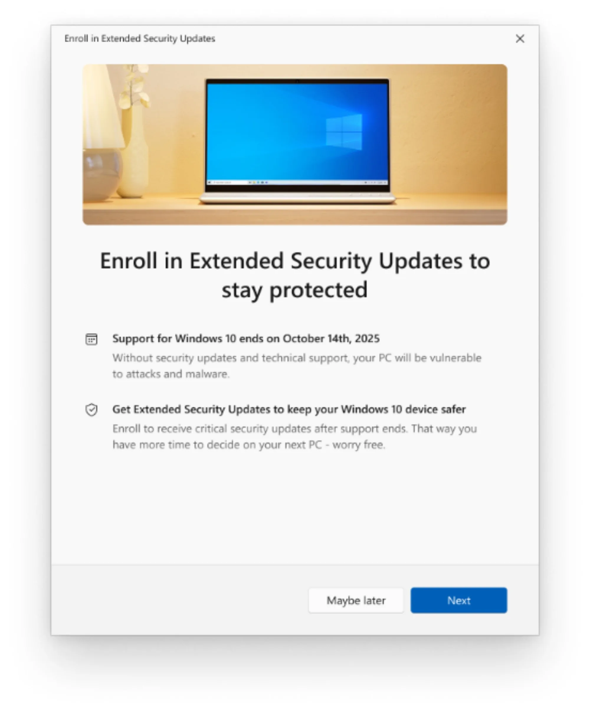 Microsoft Windows 10 extended security updates ESU options