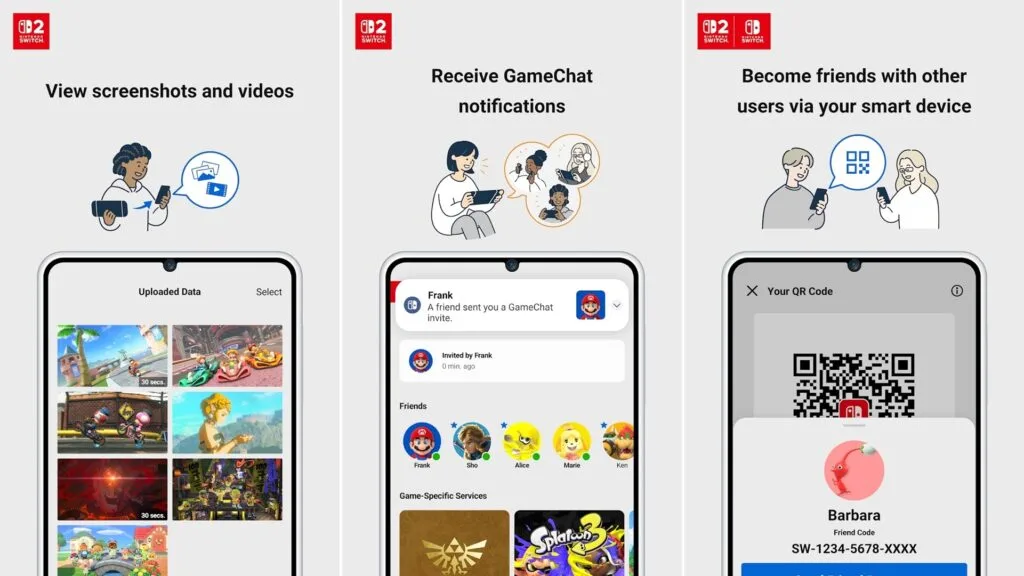 Nintendo Switch app screens