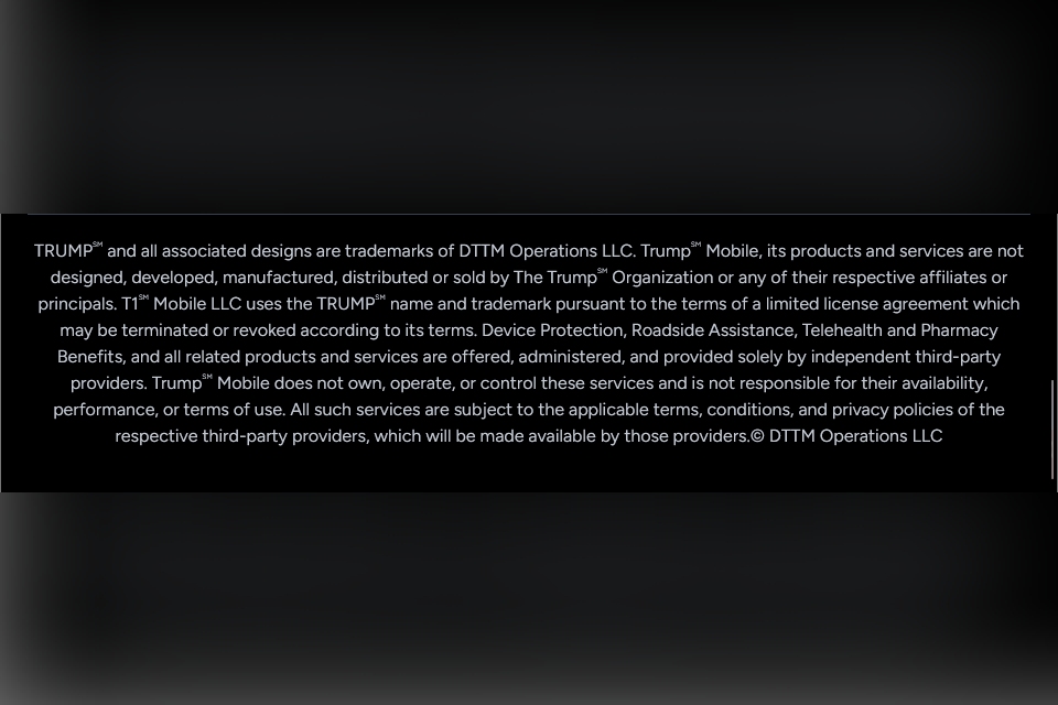 Trump Mobile disclaimer