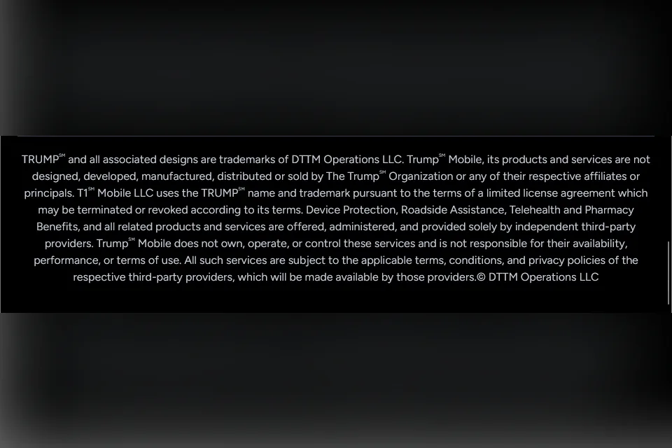 Trump Mobile disclaimer