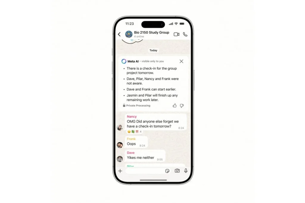 WhatsApp AI summary sample