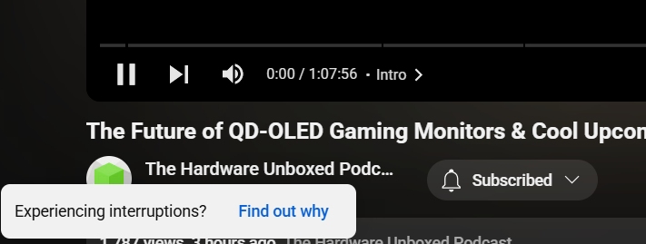 YouTube troubleshoot popup