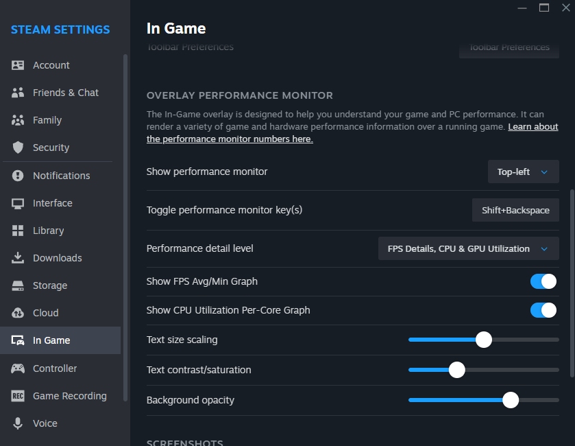 Steam In-Game Performance Monitor