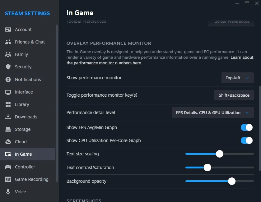 Steam In-Game Performance Monitor