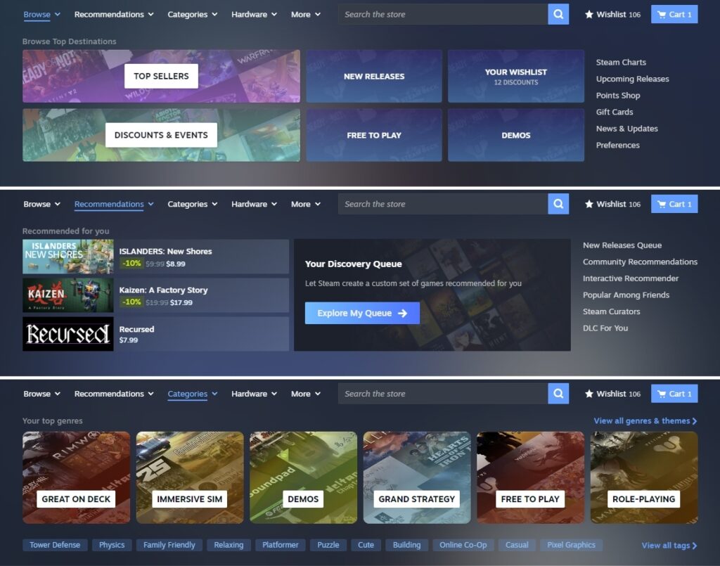 Steam store redesign beta browse recommendations categories