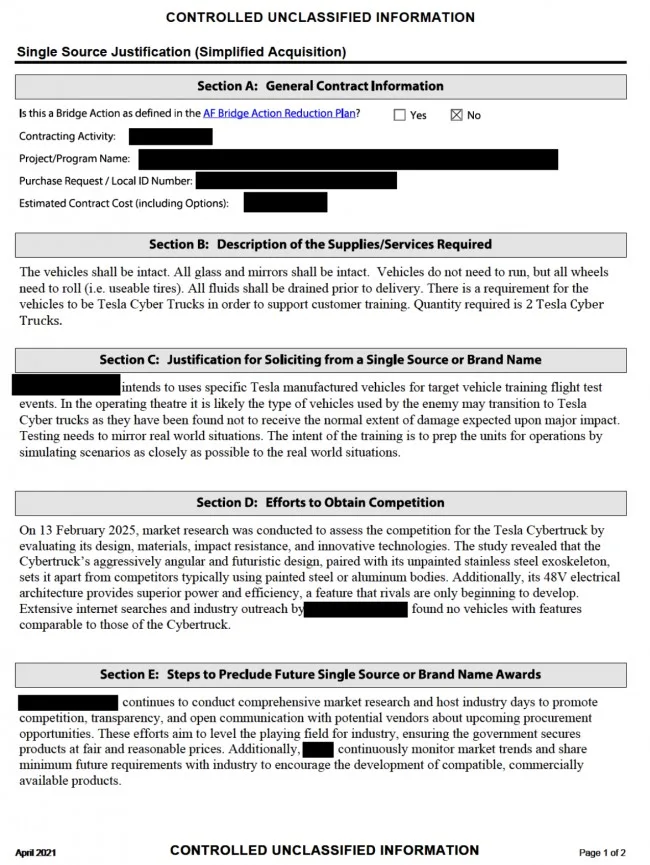 The revealed document stating the purchase of Cybertrucks.