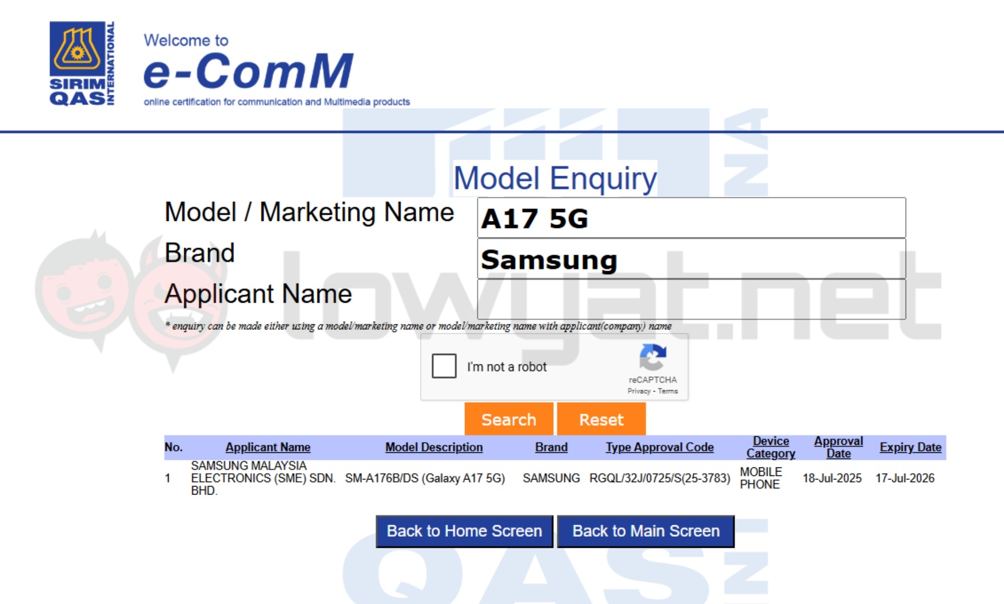 Samsung Galaxy A17 5G Malaysia SIRIM