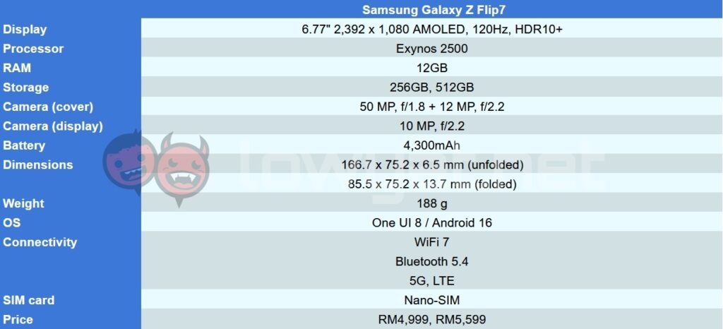 Samsung Galaxy Z Flip7 specs
