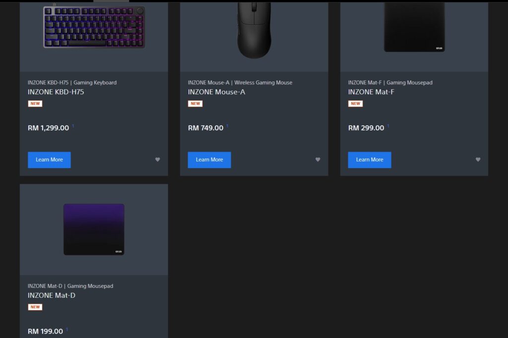 Sony Malaysia Inzone peripherals prices