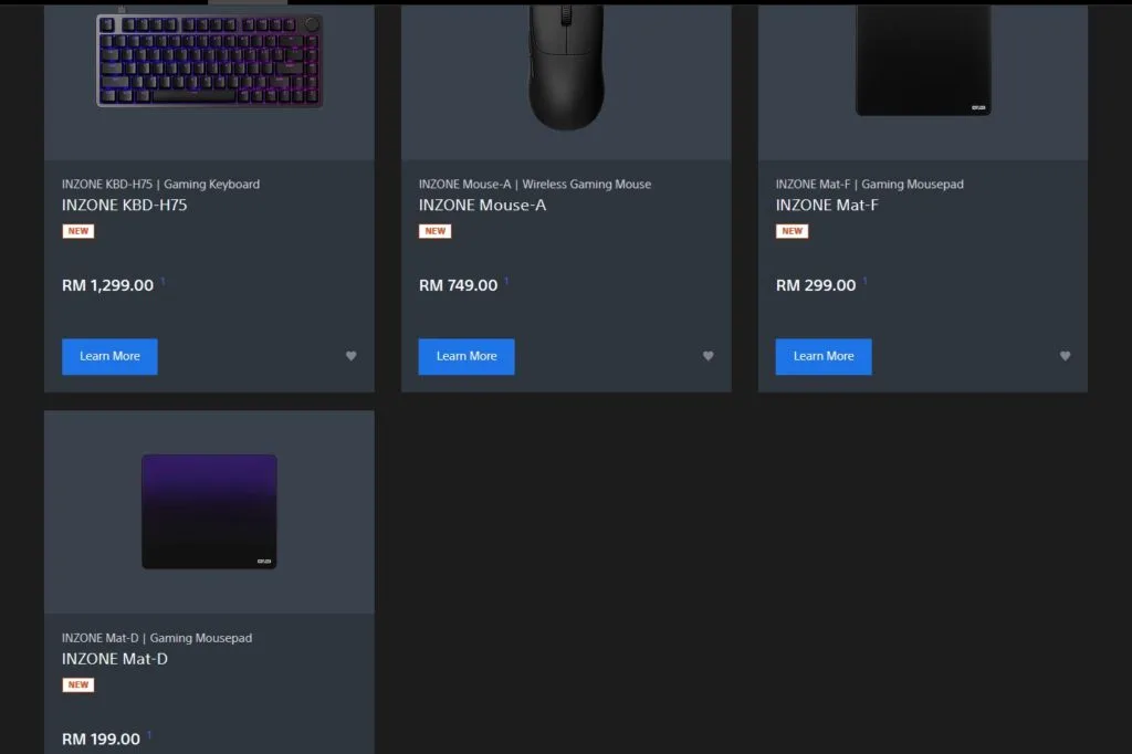 Sony Malaysia Inzone peripherals prices