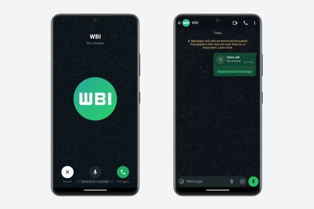 WhatsApp missed call voice message