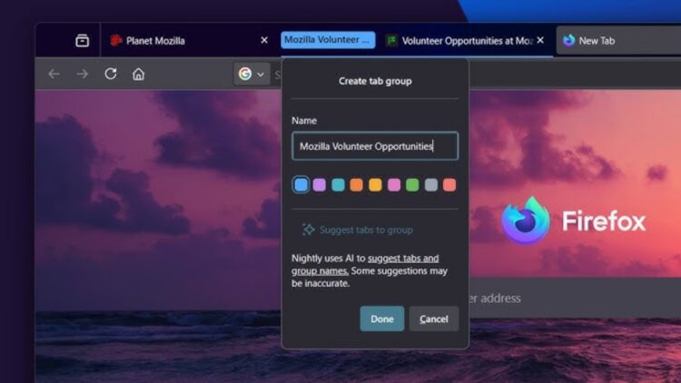 mozilla firefox ai tab grouping