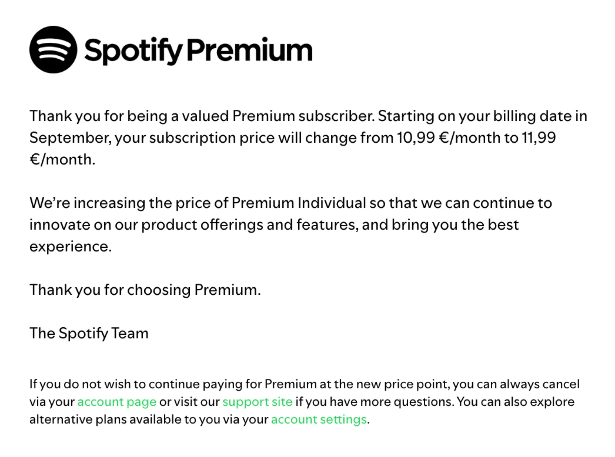 Spotify Premium price hike