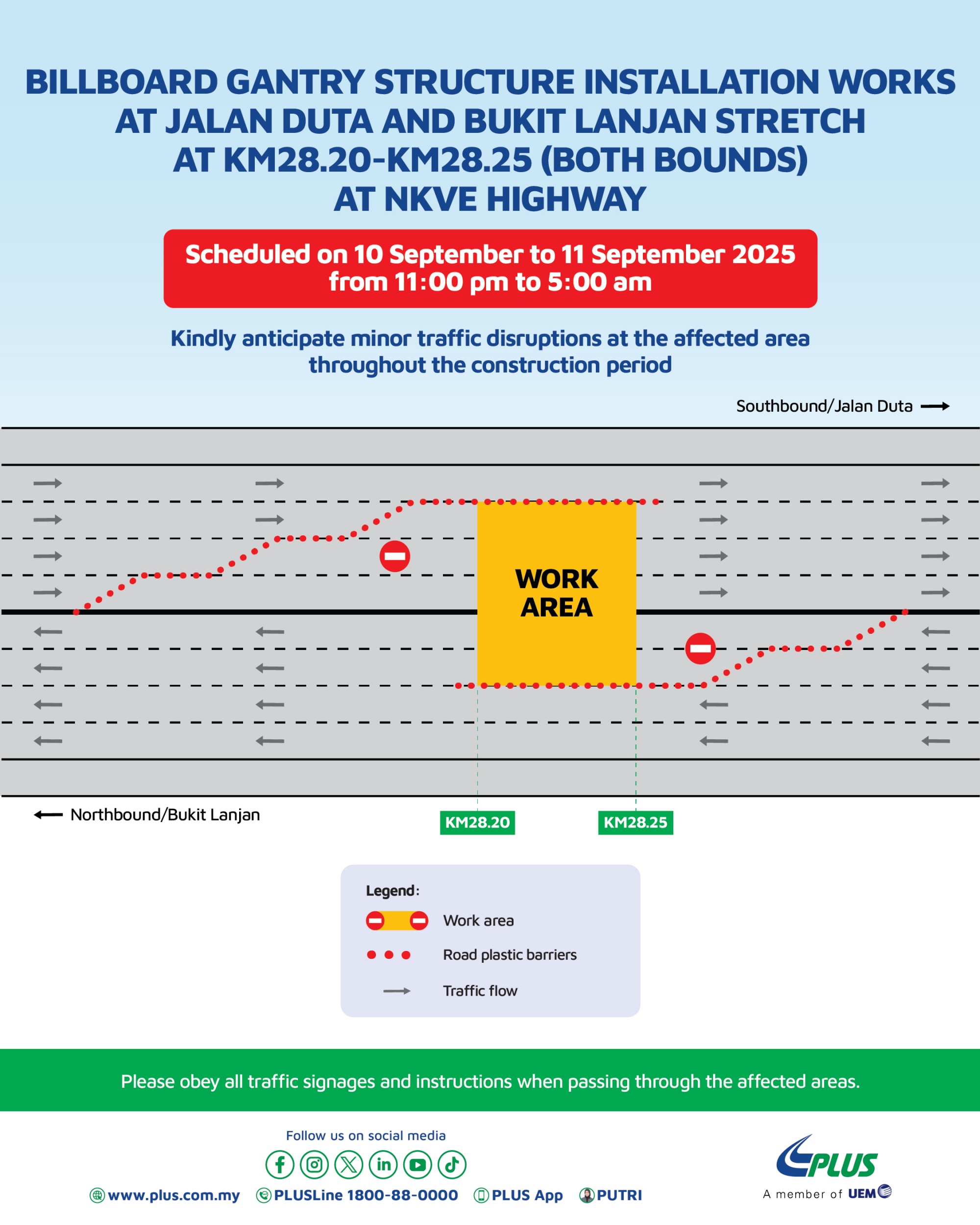 NKVE lane closures 10 to 11 sept 2025
