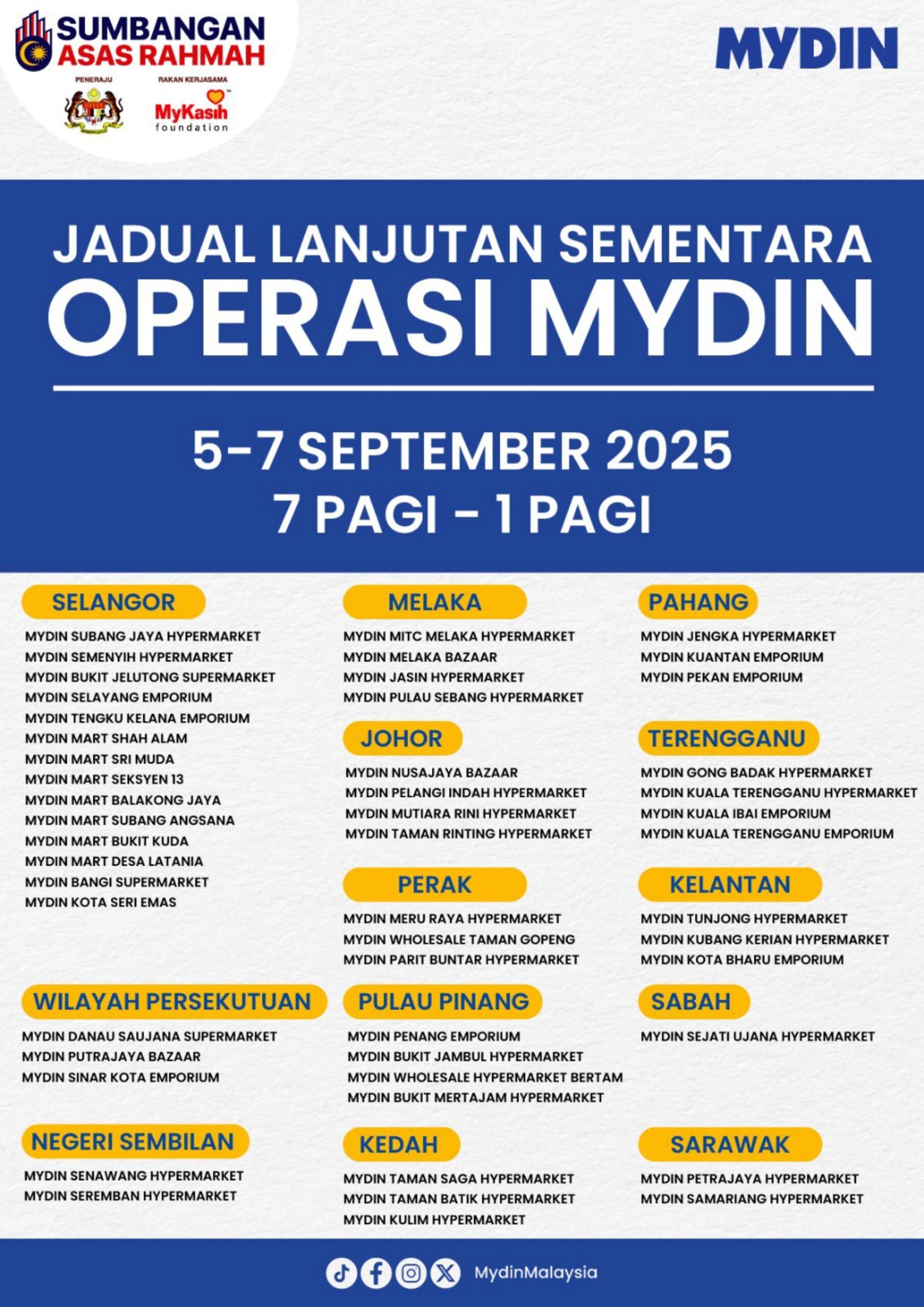 Mydin operating hours SARA