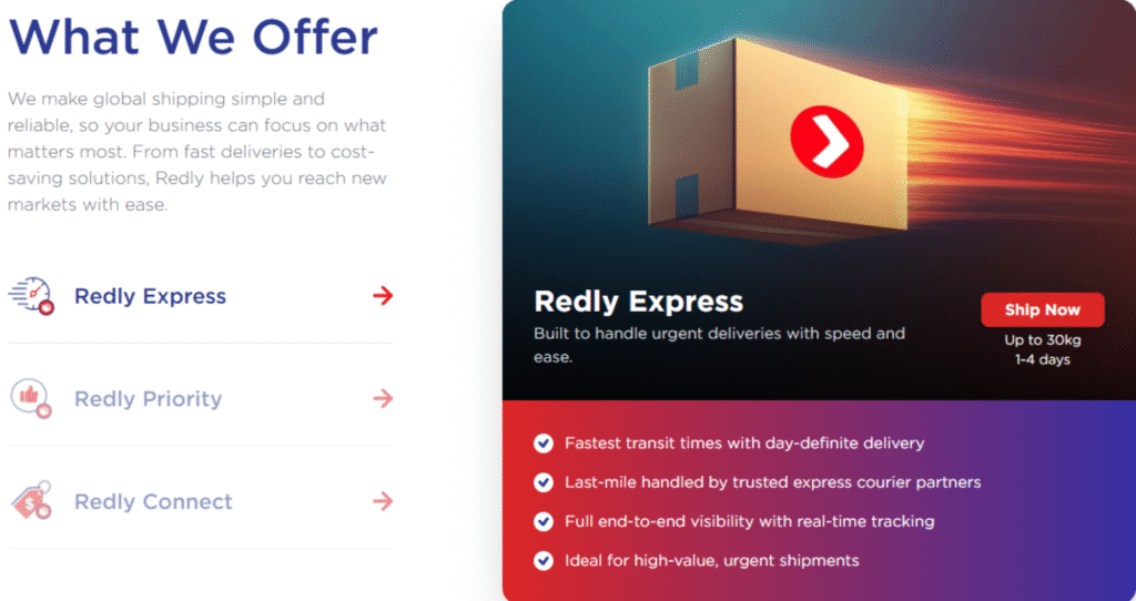 Redly Shipping options