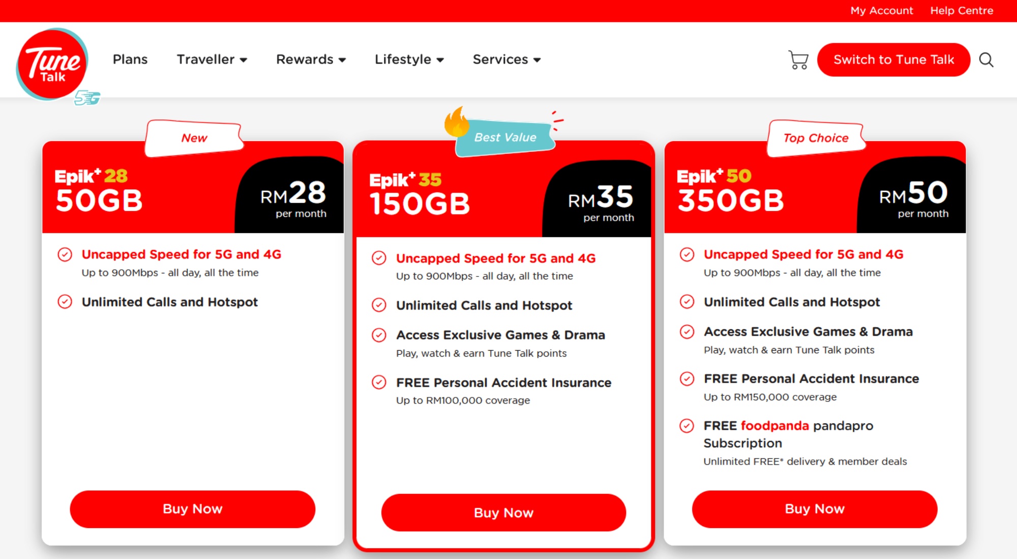 Tune Talk Epik+ plans