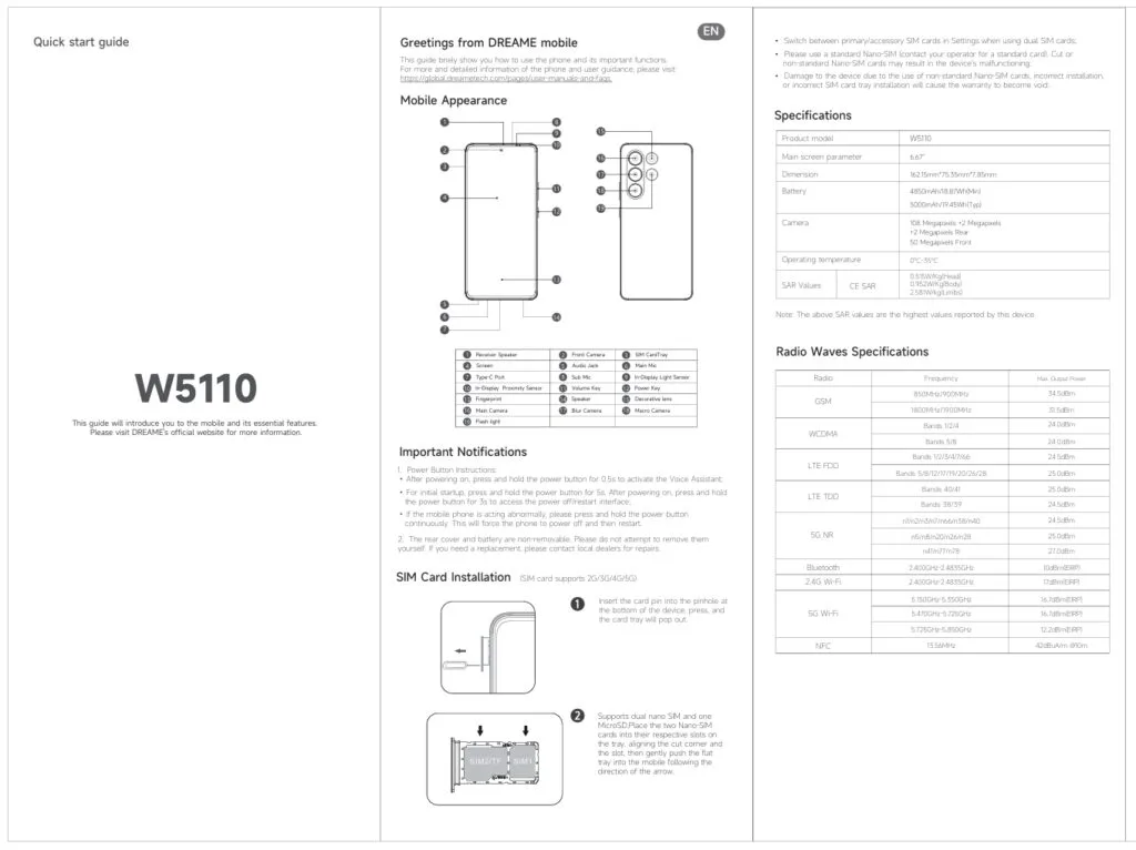 Dreame W5110 manual
