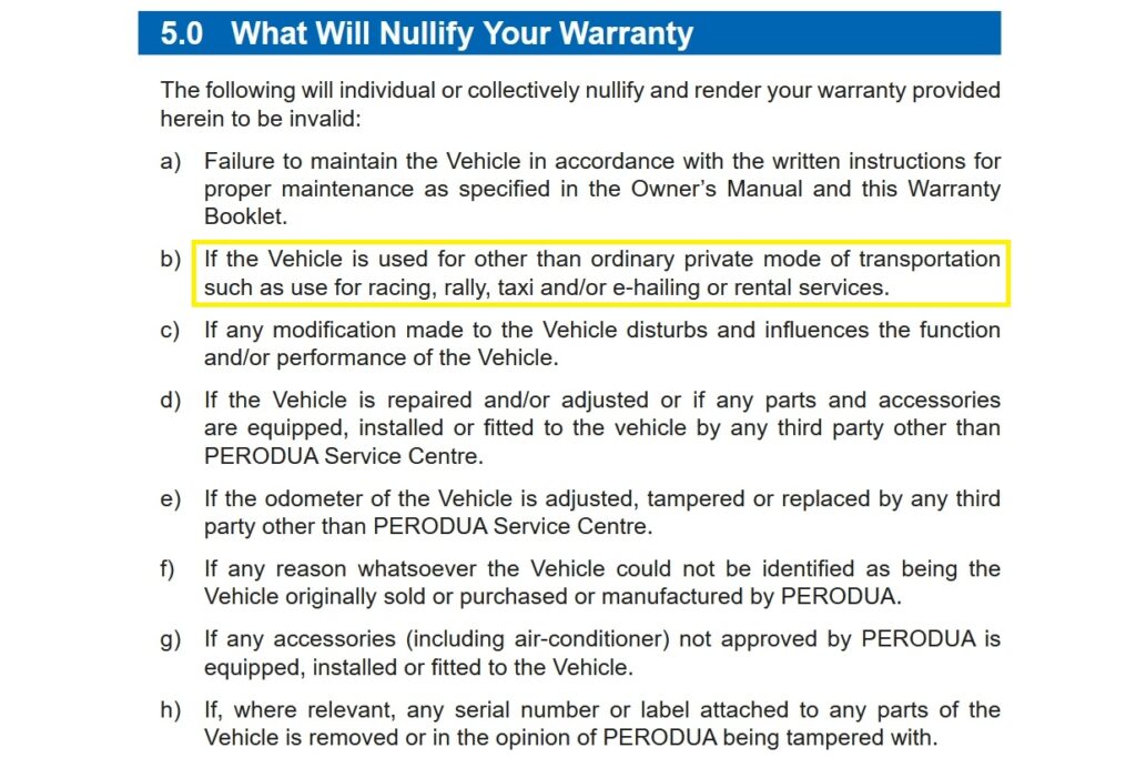Perodua QV-E warranty