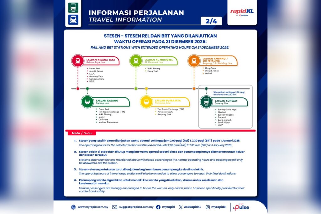 Rapid KL New Year's Eve 2026 trains extended hours