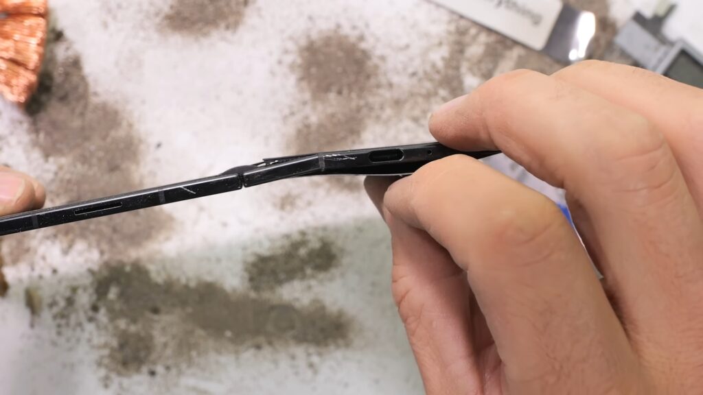 Samsung Galaxy Z TriFold JerryRigEverything bent frame