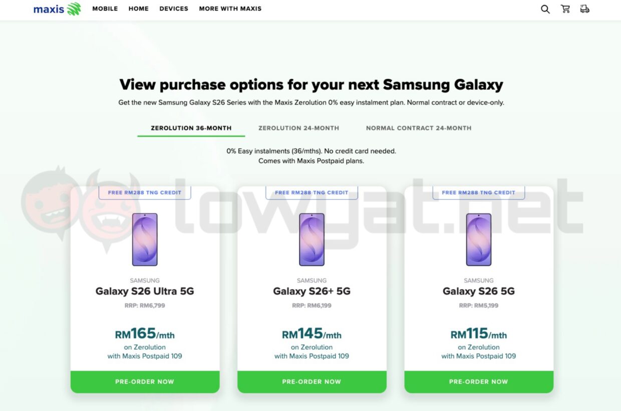 amsung galaxy s26 series pre-order maxis yes 5g celcomdigi u mobile
