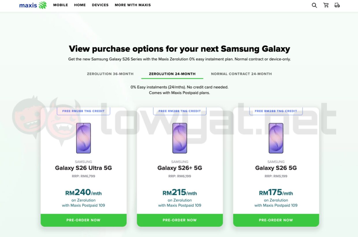 amsung galaxy s26 series pre-order maxis yes 5g celcomdigi u mobile