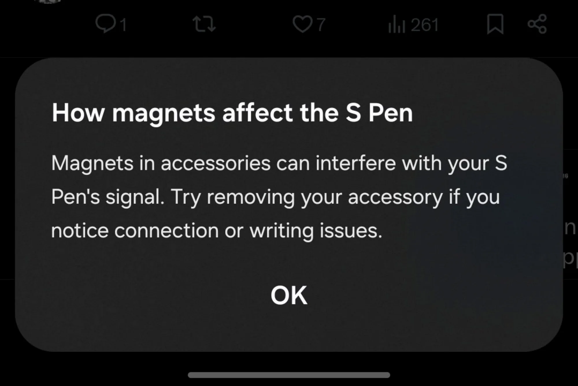 Samsung Galaxy S26 Ultra S Pen warning