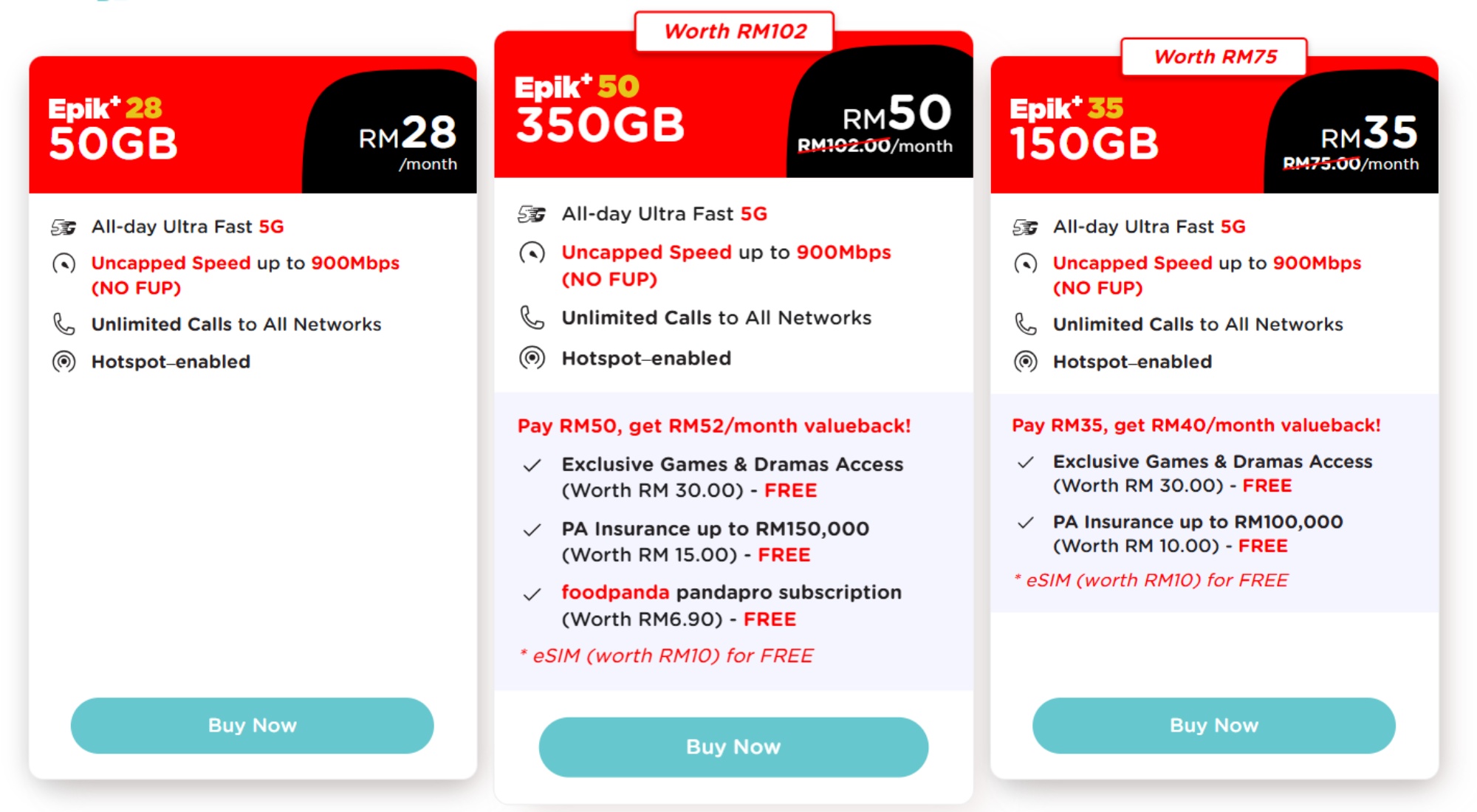 Tune Talk Epik+ plans