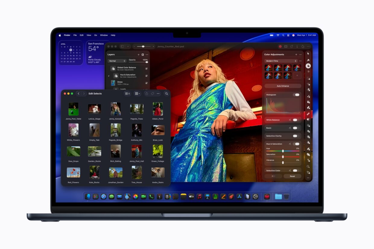 Apple MacBook Air Pixelmator Pro and Finder with Photos