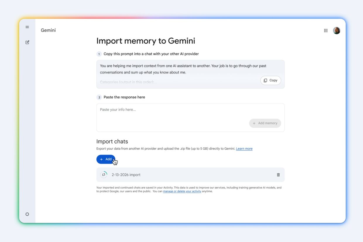 Google Gemini Import Chat