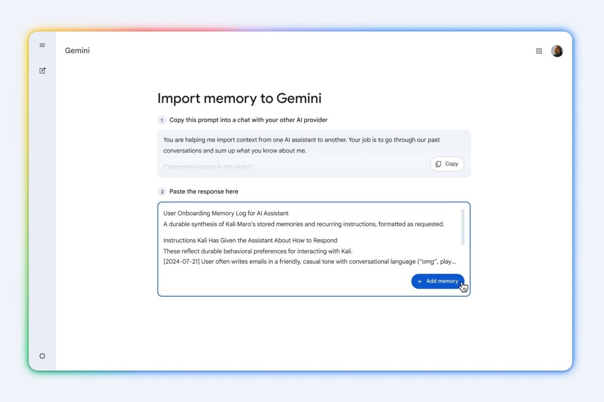 Google Gemini Import Memory