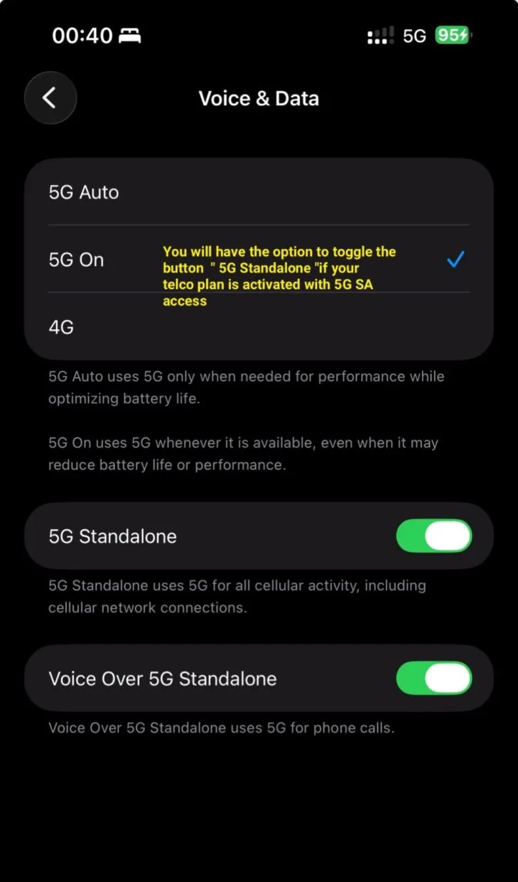 iPhone iOS 26.4 5G Standalone Advanced support